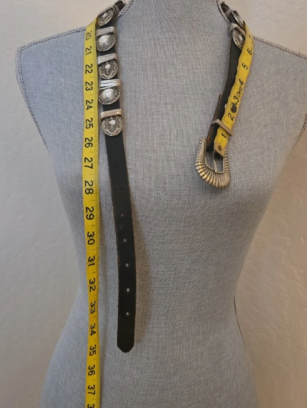 Vintage Southwestern-style black leather concho belt